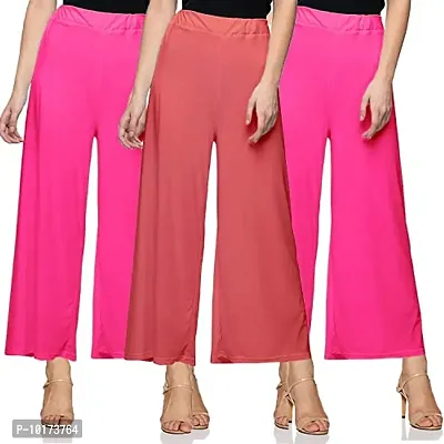 SAGEVI New Ultra Soft/Comfortable Malai Lycra Palazzo for Women/Girl Pack of 3 (Colour : Black, Beige, Pink, Coral)