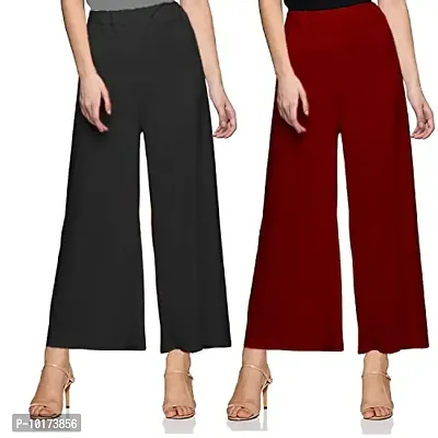 SAGEVI New Ultra Soft/Comfortable Malai Lycra Palazzo for Women/Girl Pack of 2 (Colour : Black,Maroon)