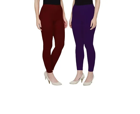 SAGEVI Extra Comfortable 180 GSM & 4 Way Stretchable (95% and 5% Lycra) Ankle Length Leggings for Women/Girl Pack of 2 (Colour : Maroon, Purple)