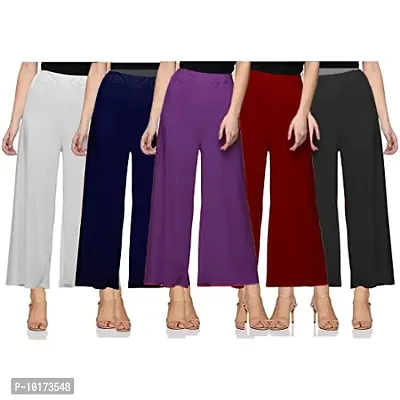 SAGEVI New Ultra Soft/Comfortable Malai Lycra Palazzo for Women/Girl Pack of 5 (Colour : Black, White, Maroon, Navy Blue, Purple)