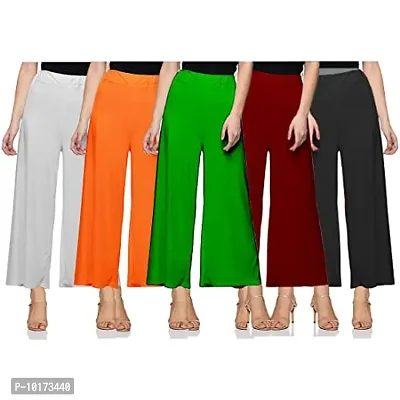 SAGEVI New Ultra Soft/Comfortable Malai Lycra Palazzo for Women/Girl Pack of 5 (Colour : Black, White, Maroon, Orange, Green) Loose