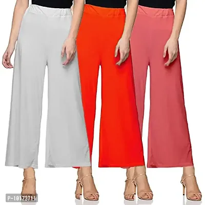 SAGEVI New Ultra Soft/Comfortable Malai Lycra Palazzo for Women/Girl Pack of 3 (Colour : Black, Beige, Pink, Coral)-thumb0