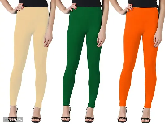 SAGEVI Winter Woolen Ankle Length Leggings for Women & Girls (Pack 3,Beige, Green, Orange)