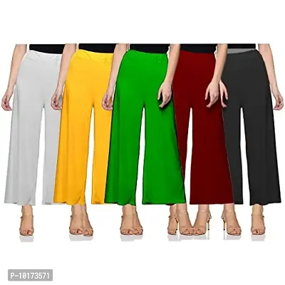 SAGEVI New Ultra Soft/Comfortable Malai Lycra Palazzo for Women/Girl Pack of 5 (Colour : Black, White, Maroon, Yellow, Green)