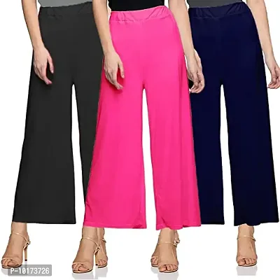 SAGEVI New Ultra Soft/Comfortable Malai Lycra Palazzo for Women/Girl Pack of 3 (Colour : Black, Maroon, Red, White)