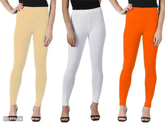 SAGEVI Winter Woolen Ankle Length Leggings for Women & Girls (Pack 3,Beige, White, Orange)