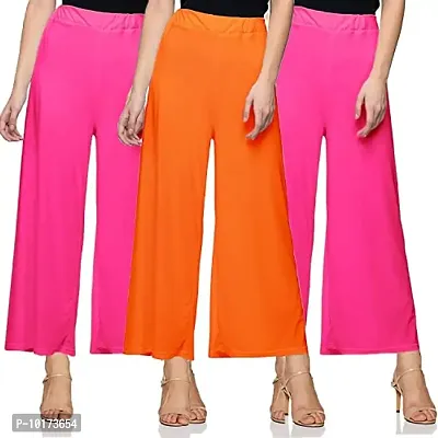 SAGEVI New Ultra Soft/Comfortable Malai Lycra Palazzo for Women/Girl Pack of 3 (Colour : Black, Beige, Pink, Coral)