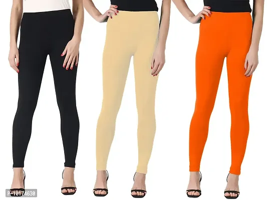 SAGEVI Winter Woolen Ankle Length Leggings for Women & Girls (Pack 3,Black, Beige, Orange)