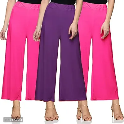 SAGEVI New Ultra Soft/Comfortable Malai Lycra Palazzo for Women/Girl Pack of 3 (Colour : Black, Beige, Pink, Coral)