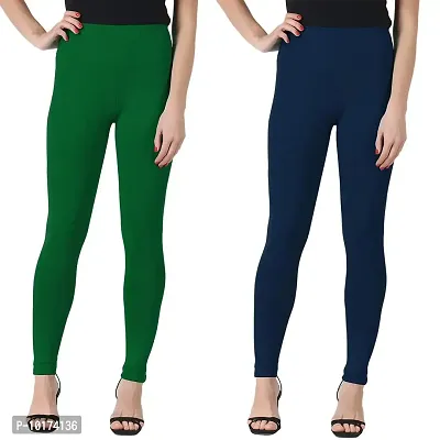 SAGEVI Winter Woolen Ankle Length Leggings for Women & Girls (Pack 2,Green, Navy Blue)-thumb0