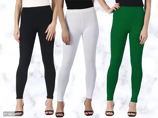 SAGEVI Winter Woolen Ankle Length Leggings for Women & Girls (Pack 3,Black, White, Green)