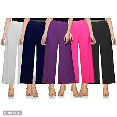 SAGEVI New Ultra Soft/Comfortable Malai Lycra Palazzo for Women/Girl Pack of 5 (Colour : Black, White, Pink, Navy Blue, Purple)