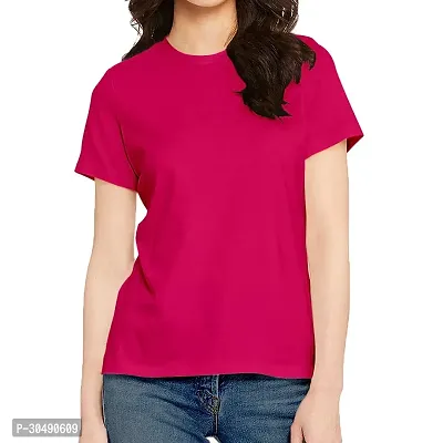 Elegant Pink Cotton Blend Solid T-Shirts For Women-thumb0