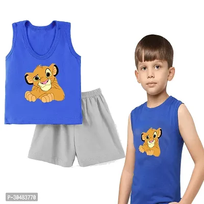 Elegant Blue Cotton Blend Printed T-Shirts with Shorts For Kids-thumb0