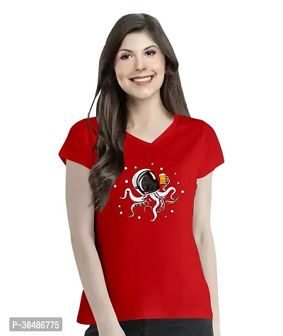 Stylish Red Cotton Blend Printed Top For Women-thumb0