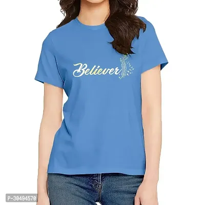 Elegant Blue Cotton Blend Printed Tshirt For Women-thumb0