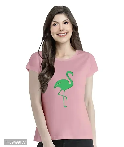 Elegant Pink Cotton Blend Printed T-Shirts For Women-thumb0