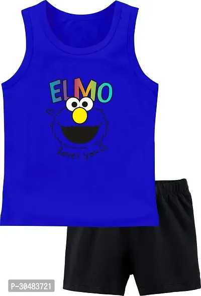 Elegant Blue Cotton Blend Printed T-Shirts with Shorts For Kids-thumb0