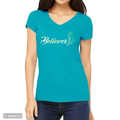 Elegant Blue Cotton Blend Printed Tshirt For Women-thumb0