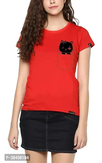 Elegant Red Cotton Blend Printed T-Shirts For Women-thumb0