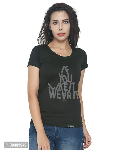 Elegant Black Cotton Blend Printed T-Shirts For Women-thumb0