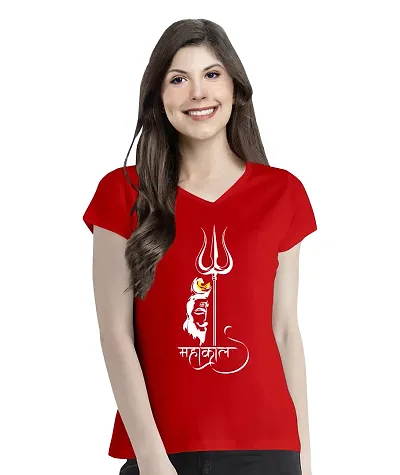 Pooplu Graphic Women Tshirt Mahakal V Neck Half Sleeves T Shirt. Mahadev, Shiva, Shiv, Hindu God Tshirts