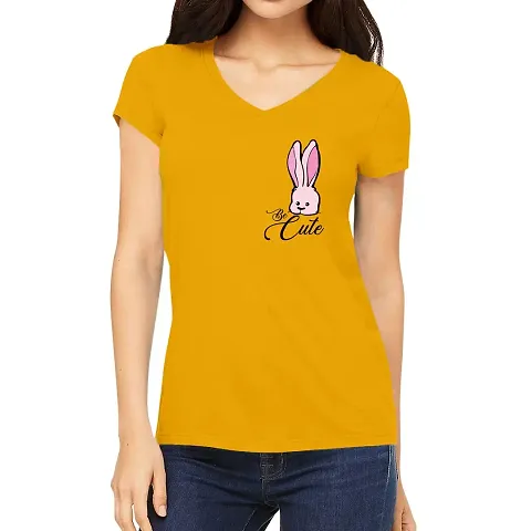 OPLU Women's Regular Fit Tshirt Be Cute Rabbit V Neck Half Sleeves T Shirt. Trending, Animal, Cute Pootlu Animal Tshirts