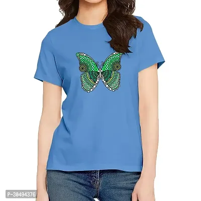 Elegant Blue Cotton Blend Printed Tshirt For Women-thumb0