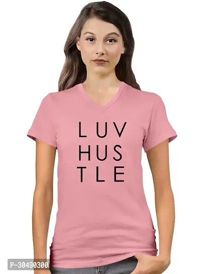 Elegant Pink Cotton Blend Printed T-Shirts For Women-thumb0