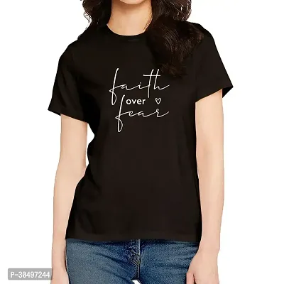 Stylish Black Cotton Blend T-Shirt For Women-thumb0