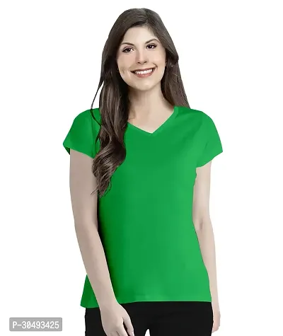 Elegant Green Cotton Blend Solid Tshirt For Women