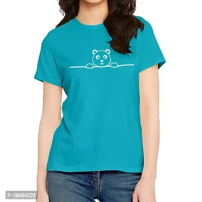 Elegant Blue Cotton Blend Printed Tshirt For Women