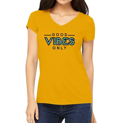 OPLU Graphic Printed Women Tshirt Good Vibes Only Cotton Printed V Neck Half Sleeves Multicolour T Shirt. Trendy, Quotes, Trending Tshirts