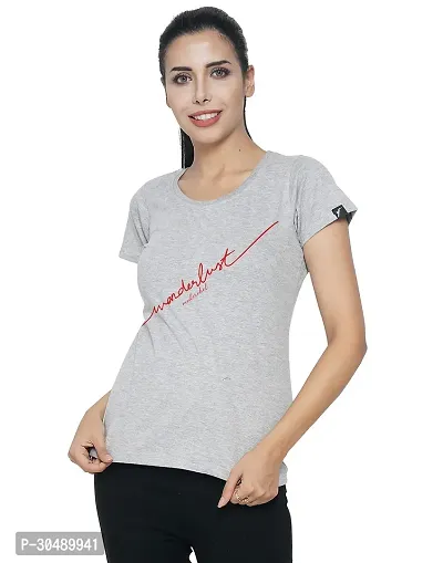 Elegant Grey Cotton Blend Printed T-Shirts For Women-thumb0