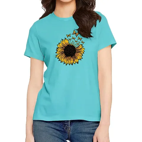 OPLU Graphic Women Tshirt Sunflower Butterfly Round Neck Half Sleeves T Shirt. Trending, Stylish Tshirts