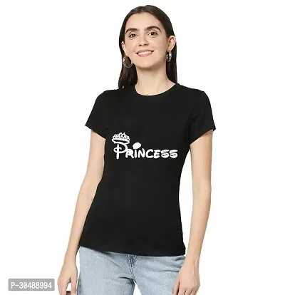 Elegant Black Cotton Blend Printed T-Shirts For Women