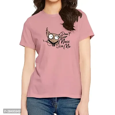 Stylish Peach Cotton Blend T-Shirt For Women