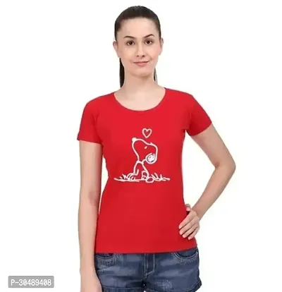 Elegant Red Cotton Blend Printed T-Shirts For Women-thumb0