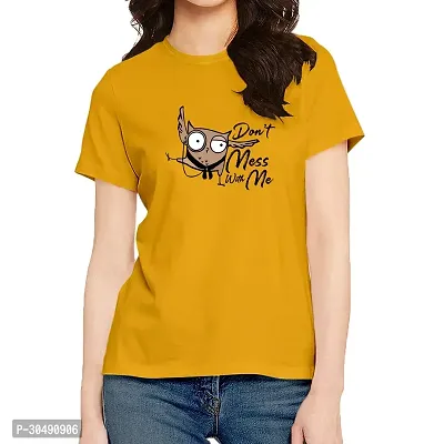 Elegant Yellow Cotton Blend Printed T-Shirts For Women-thumb0