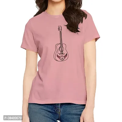 Elegant Pink Cotton Blend Printed T-Shirts For Women-thumb0