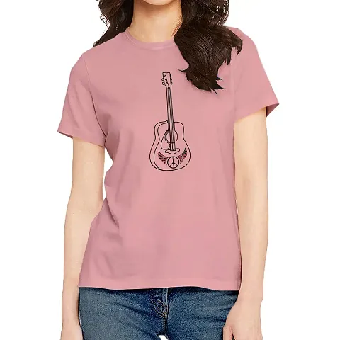 OPLU Graphic Women Tshirt Peace Guitar Round Neck Half Sleeves T Shirt. Music, Guitar, Musical Instrument Tshirts