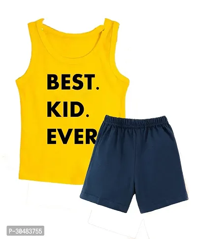 Elegant Yellow Cotton Blend Printed T-Shirts with Shorts For Kids-thumb0