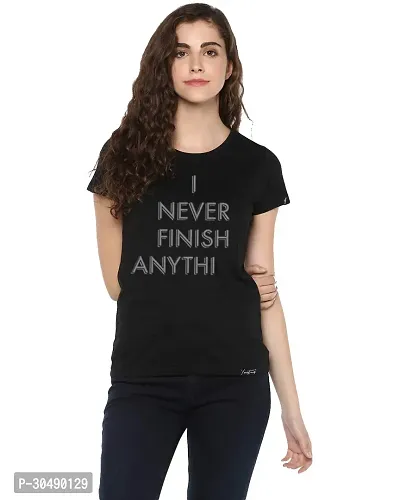 Elegant Black Cotton Blend Printed T-Shirts For Women-thumb0