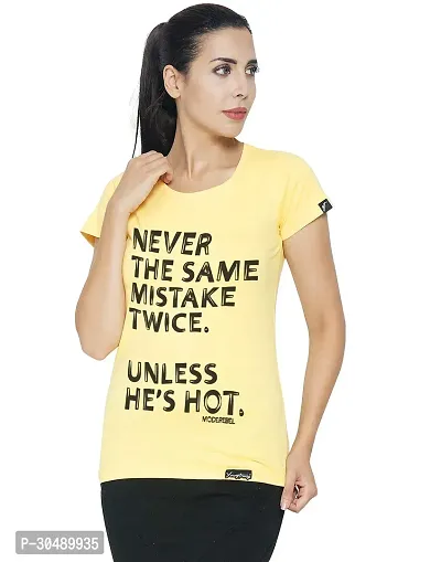 Elegant Yellow Cotton Blend Printed T-Shirts For Women-thumb0