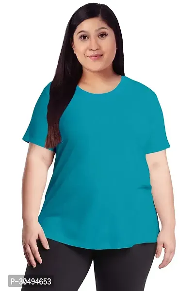 Elegant Blue Cotton Blend Solid Tshirt For Women-thumb0