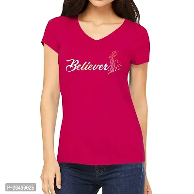 Elegant Pink Cotton Blend Printed T-Shirts For Women-thumb0