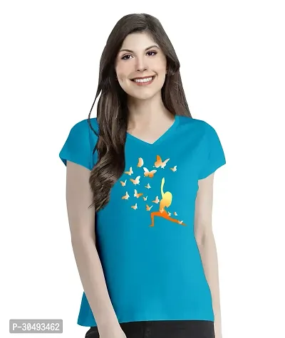 Elegant Blue Cotton Blend Printed Tshirt For Women-thumb0