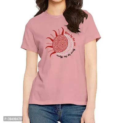 Elegant Pink Cotton Blend Printed T-Shirts For Women