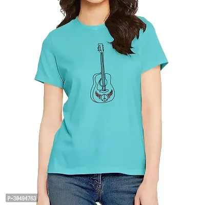 Elegant Blue Cotton Blend Printed Tshirt For Women