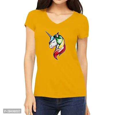 Elegant Yellow Cotton Blend Printed T-Shirts For Women-thumb0